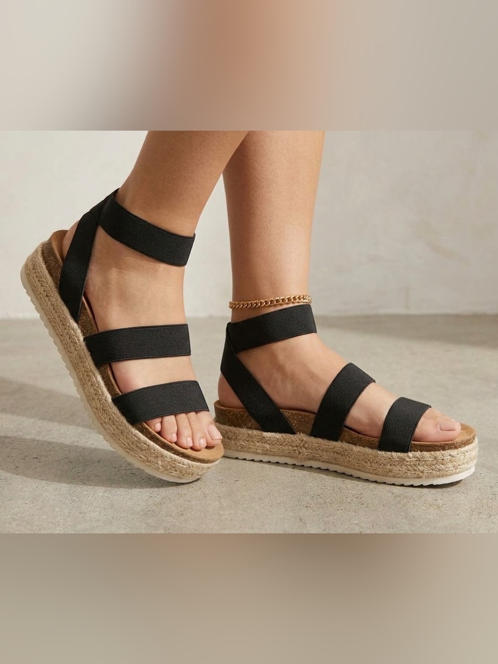 Steve Madden Black Elastic Strap Espadrille Platform Sandals Size 5